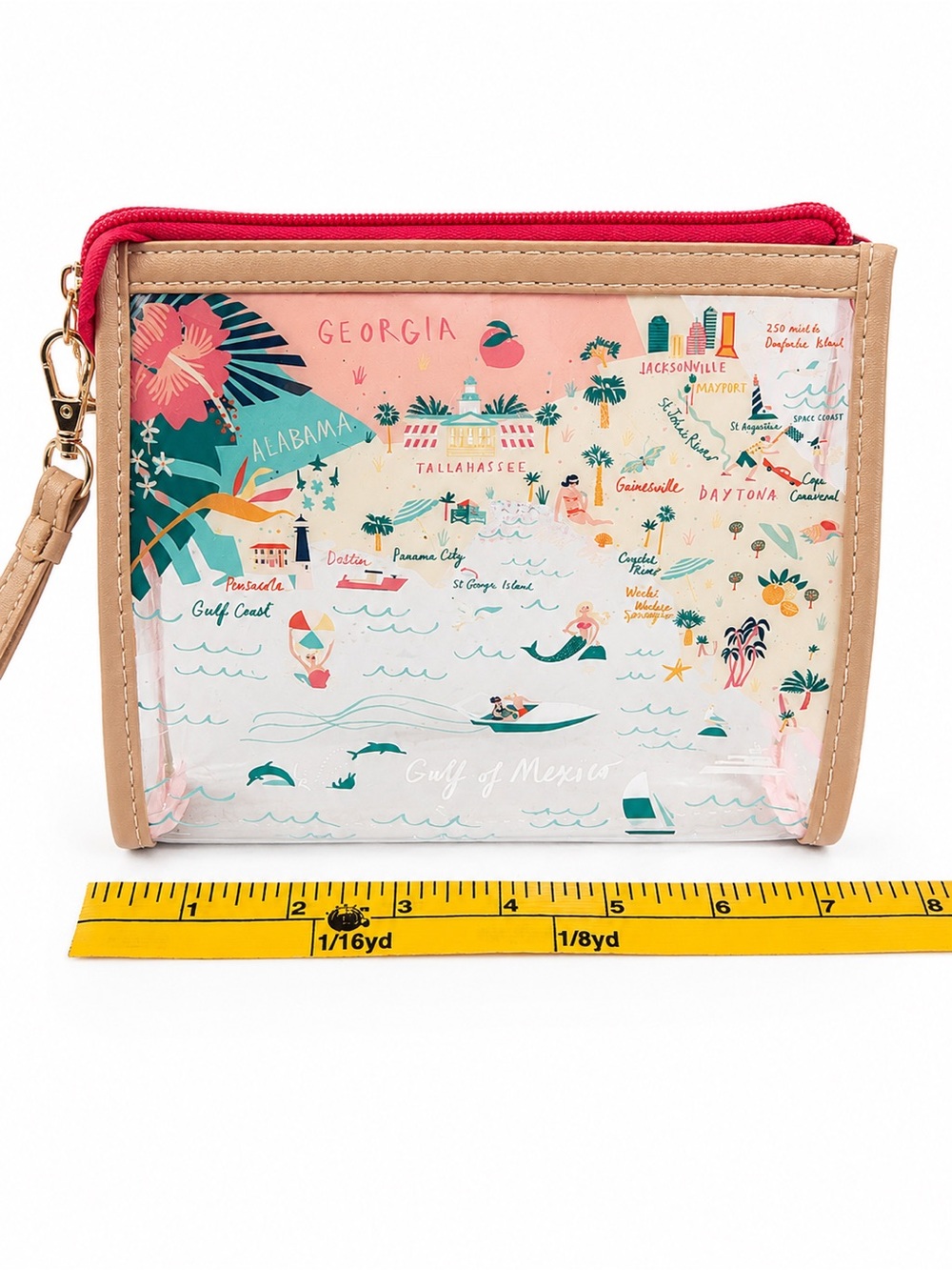 Spartina Florida Clear Beach Wristlet Map Pouch Travel Cosmetic Bag - Picture 4 of 7